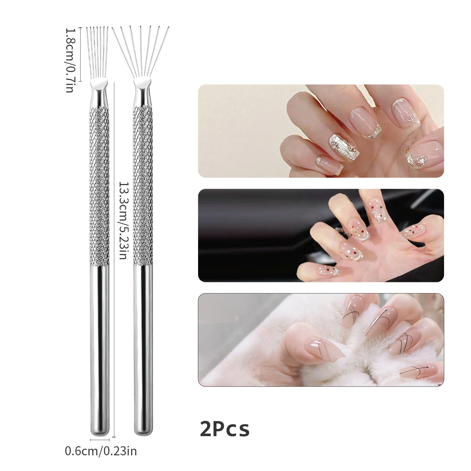Nail Art Wire Drawing Tool Multifunctionele Seven-pin Pen Textuur Brush Tools DIY Nail Brush Buigbare Feather Pin Schilderlijnen