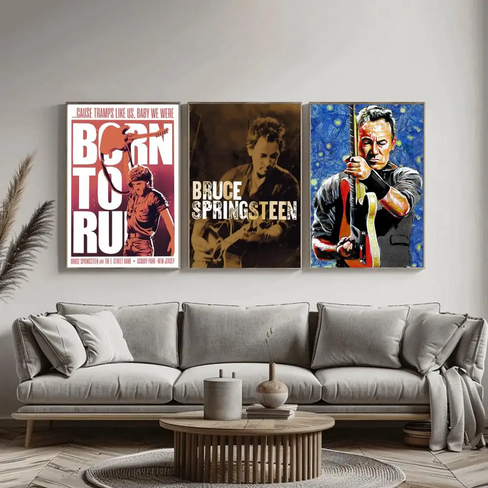 B-Bruce S-Springsteen Rock Zanger Poster Kleverige Muur Waterdicht Thuis Woonkamer Slaapkamer Bar Esthetische Decoratie Perfect Cadeau