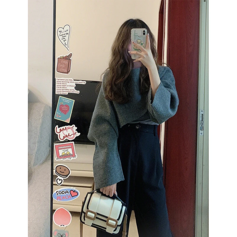 

Vintage ort Knitted Sweater Women's Spring Faion Irregular Loose Overhead Warmth round Ne Long Sve Top