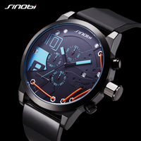 SINOBI Mens Sports Chronograph Silicone Watch Waterproof Top Brand Men's Watches Fashion Casual Quartz Relogio Masculino saat