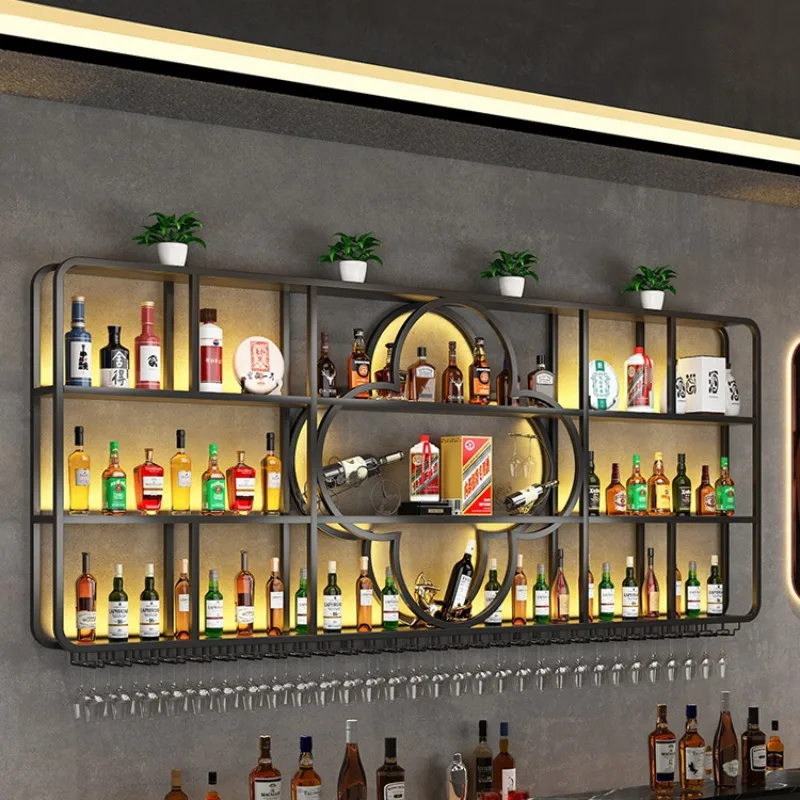 

Movable Shelf Floating Cellar Farmhouse Commercial Bar Wine Holder Cabinet Vinegar Glass Display Home Gabinete Cottage Drinks