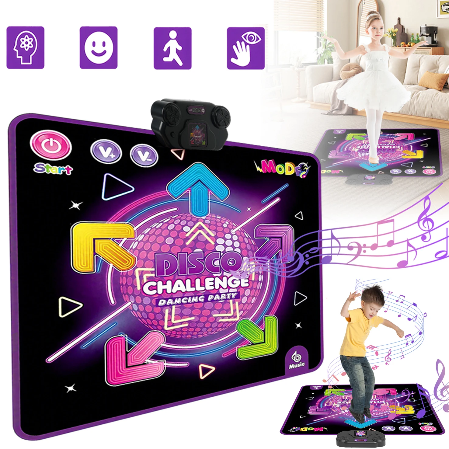 Tappetino da ballo interattivo, tappetino elettronico per bambini dai 3 anni in su, con luci e cinque pulsanti, quattro modalità di gioco, ideale come regalo di compleanno per bambine dai 3 anni in