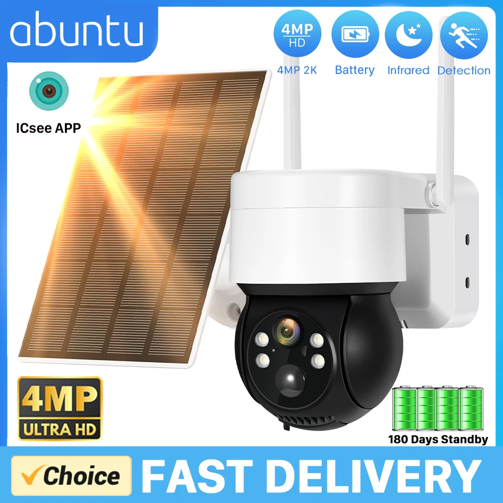 

4MP 2K Wireless Surveillance Camera Wifi Solar Panel Outdoor PTZ Camera Built-in 7800mAh Recharge Battery 180 Days Standby ICSEE