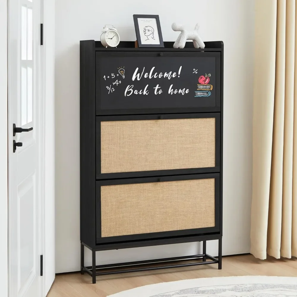 Equipped with 3 Flip Drawers and Blackboard, Independent Shoe Cabinet Storage Rack, Narrow Shoe Rack Cabinet Home Furniture