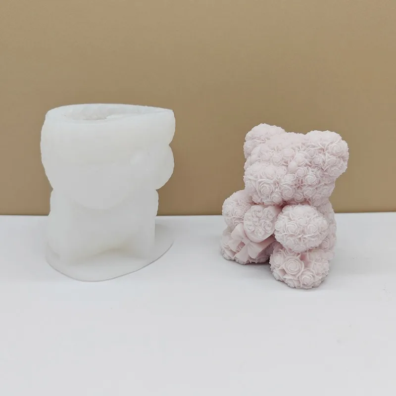 DIY Bear Hug Flower Silicone Candle Molds 3D Cute Bear Hug Love Soap Plaster Cement Resin Crafts Make Mold Home Decor Gift