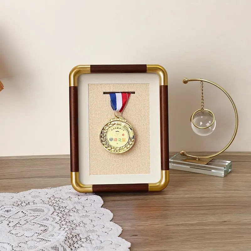 Running Medal Storage Frame, Medal Display Stand, Emblem Commemorative Frame, Wood Photo Frame for Swimming Match