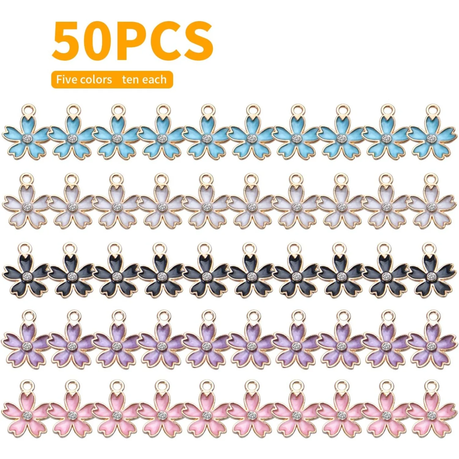 50 قطعة زهر الكرز قلادة المينا زهرة سحر صنع المجوهرات اكسسوارات ل عقد دي اي واي سوار ، 14*17 مللي متر ، 5 ألوان