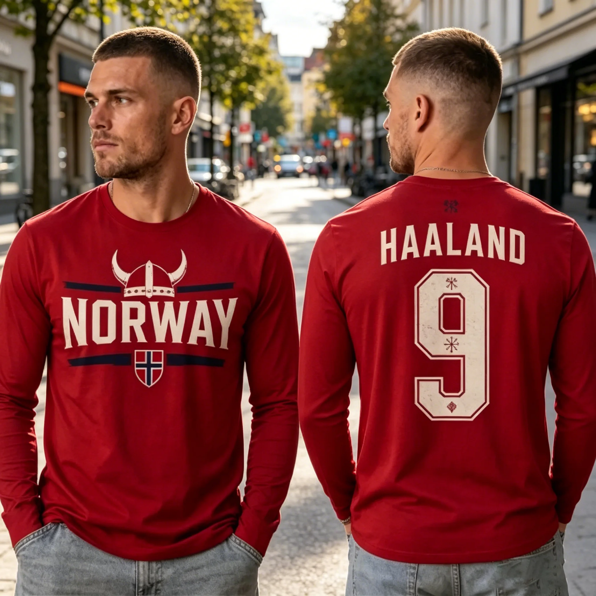 Men's Norway Viking Graphic Long Sleeve T-Shirt Haaland 9 Print Straight Cuff Casual Streetwear Top for Men Women Youth Fashion