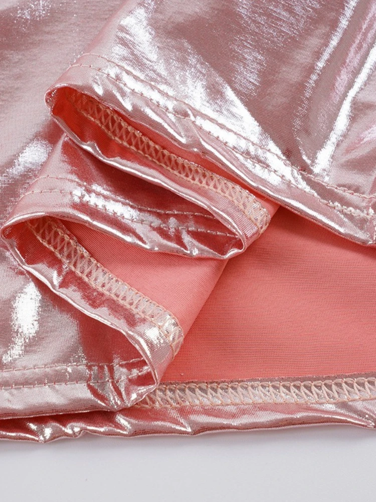 SsTss レディース セクシー シャイニー コーティング アシンメトリー ワンショルダー ボディコン ミニドレス、ソリッドカラー ノースリーブ スリム ボディコン ミニ パーティードレス