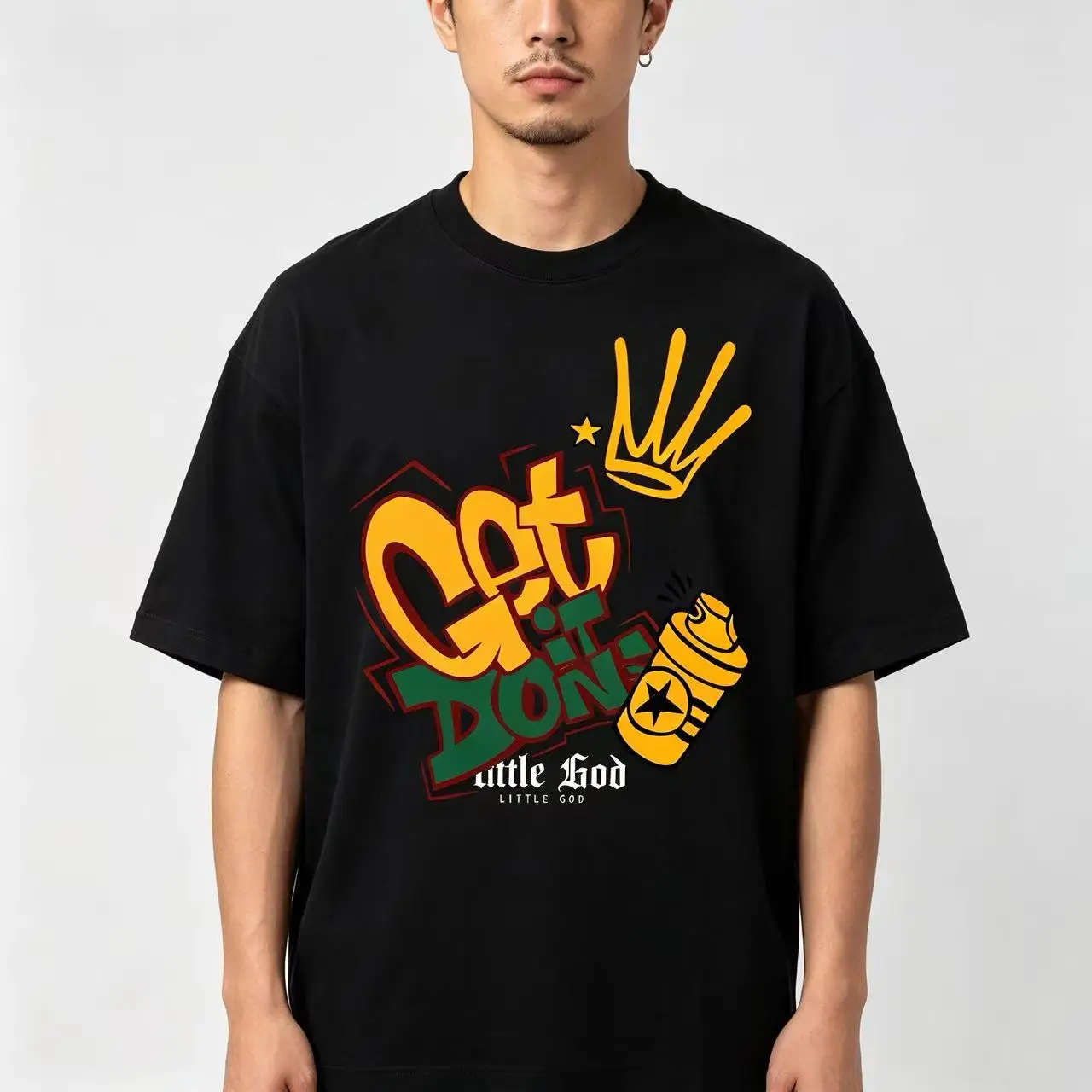 Unisex Get It Done Graffiti Spray Can Crown Letter Graphic T Shirt Men Women Hip Hop Streetwear Print Oversized Crew Neck Cotton Tee