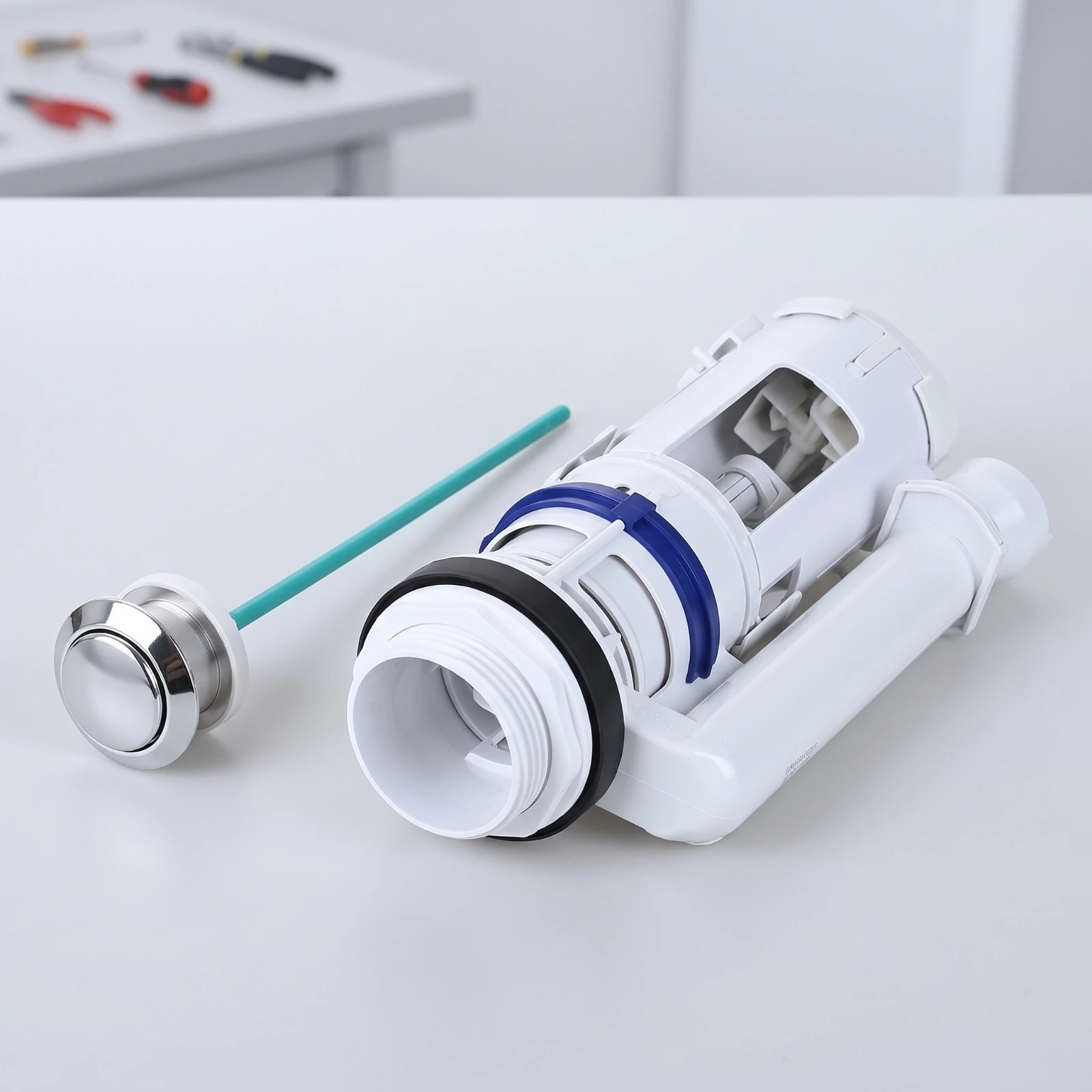 Toilet Flush Valve with Push Button Universal Toilet Tank Flush Valve Hardware Easy to Install Corrosion-Resistant