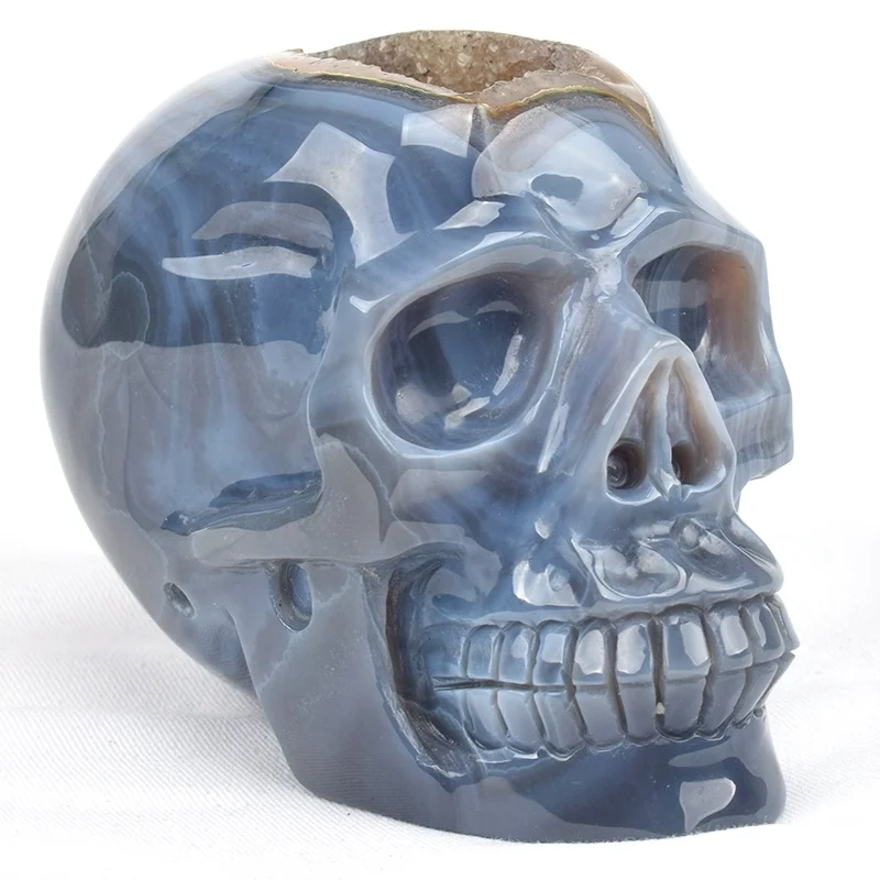 Semi Precious Healing Stone China Natural Hand Carved Crystals Skull Gemstone Agate Geode Acceptable 1.2~1.5kg Engraving CN;GUA