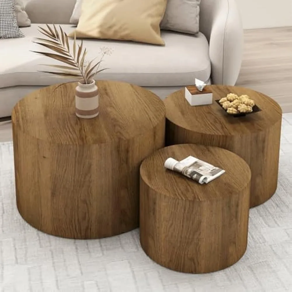 

Nesting Coffee Table Set of 3,Round Wooden Coffee Tables,Circle Table for Living Room,Bedroom,Accent Side Table End Tables