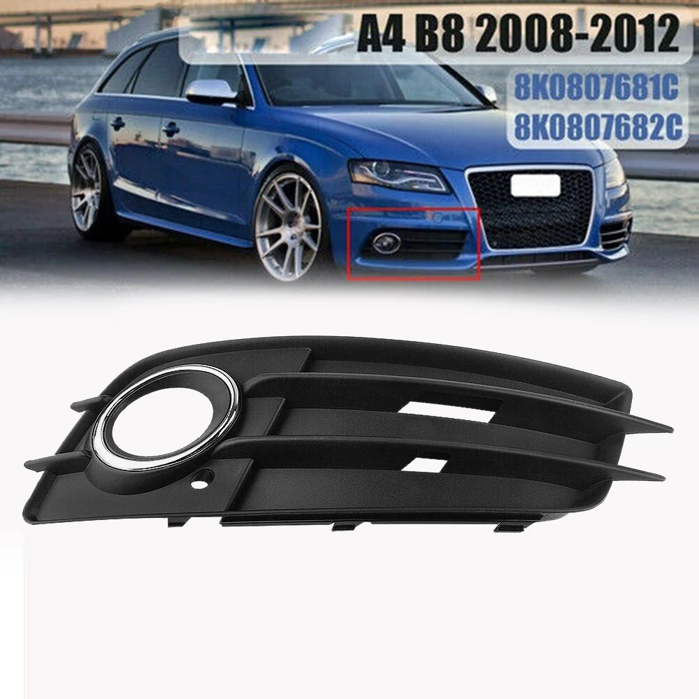 Right Side Matte Black Fog Light Grill Chrome Ring S-Line Bumper for-Audi A4 B8 S-LINE S4 2008-2012 8K0807682C