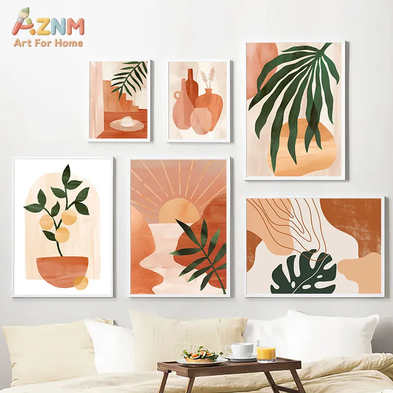 AZNM Terracotta Abstract Vase Canvas Print Watercolor Neutral Earth Tone Minimalist Botanical Pottery Boho Wall Poster Unframed - view 3