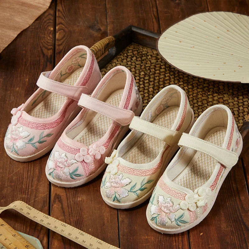 

Elegant Girl Princess Shoes Handmade Embroidery Children's Flats Fashion Chinese Traditional Style Kids Causal Hanfu Cloth Shoes