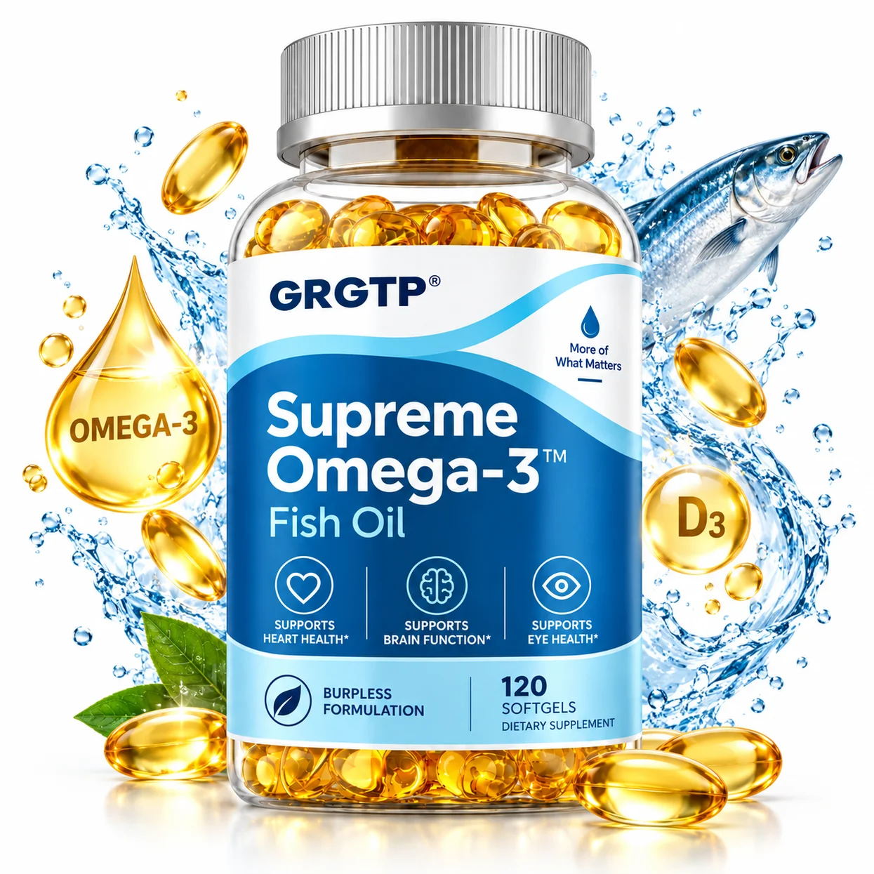 Supreme Omega-3 Fish Oil - Antioxidant, Supports Joint, Brain and Eye Health, Improve Memory and Intelligence, Enhance Immunity