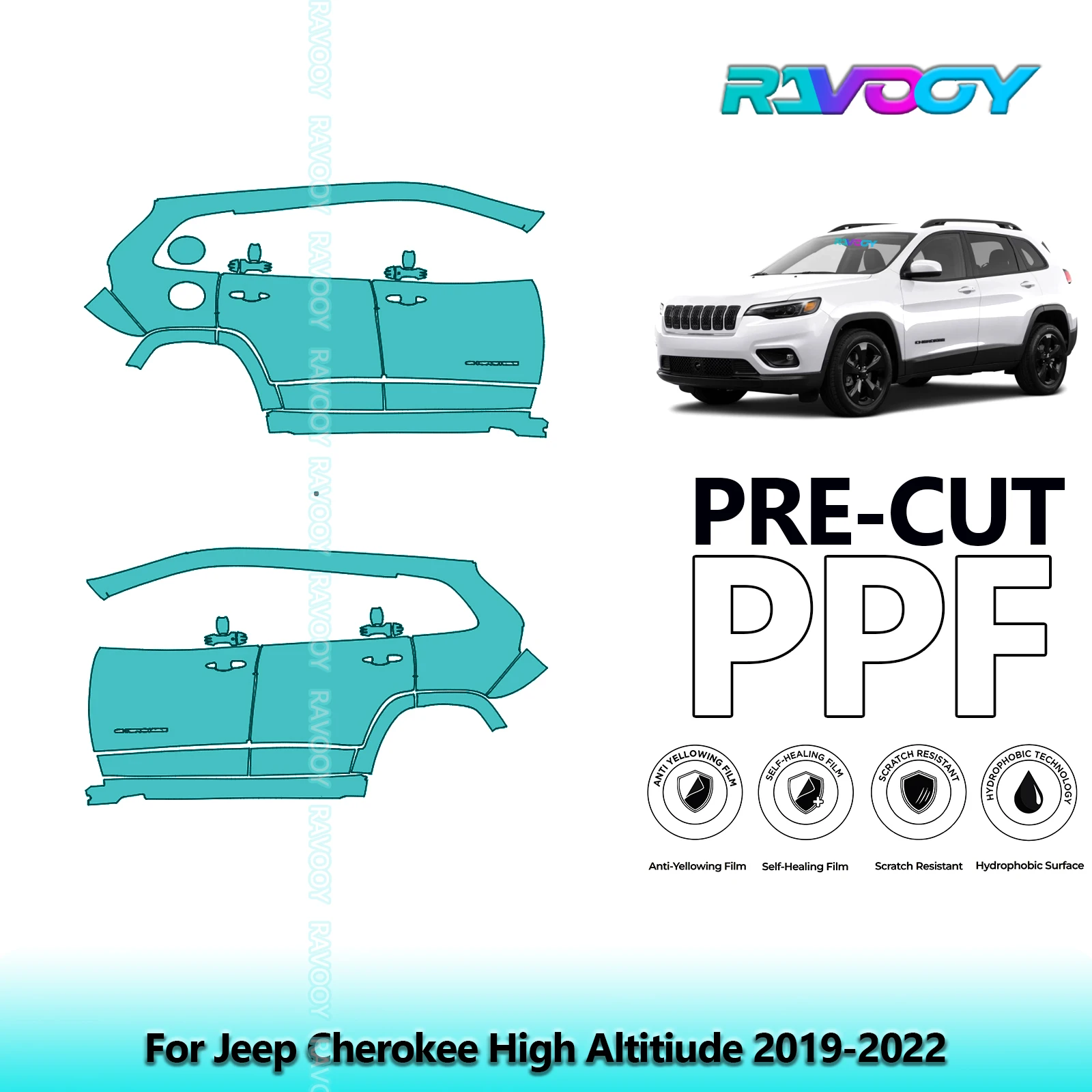 

For Jeep Cherokee High Altitiude 2019-2022 8.5mil Clear Matte Pre-Cut PPF Door & A/B Pillar Kit TPU Paint Protection Film Set