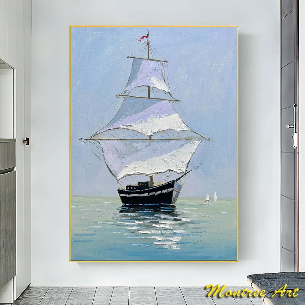 Hand Painted Oil Painting Extra Large Abstract Sailboat Oil Painting Original NauticalPainting Impressionist Landscape Painting