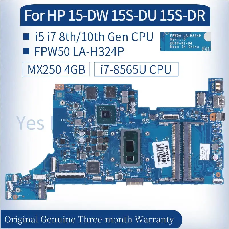 ل HP 15-DW 15T-DW 15S-DU 15S-DR الكمبيوتر المحمول اللوحة الأم FPW50 LA-H324P I5 I7 8th 10th MX250 4G DDR4 L51994-601 اللوحة الأم