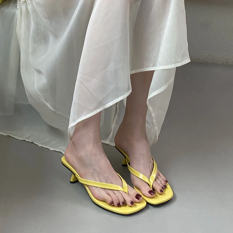 Modische Damen-Sandalen mit eckiger Zehenpartie, 4 cm Absatz, Pantoletten, Sommerschuhe, lässige Flip-Flops, dünne Absatzschuhe, Pumps – Detail 12