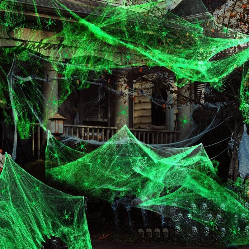 Halloween Fluorescent Spider Webs,Glow In The Dark Spider Webs,Halloween Cobweb,Outdoor Horror Decorations