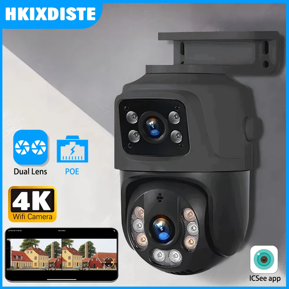 

ICSee 8MP Outdoor Dual Lens Poe Security Camera IP PTZ Cctv Camera Waterproof Two-way Audio Poe Dual Lens POE PTZ Network Camera