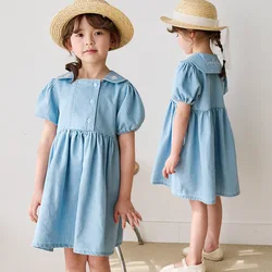 Korean Style Summer Girls Dress Children Girls Blue Denim Dress Child Party Princess Dresses Kid Clothes
