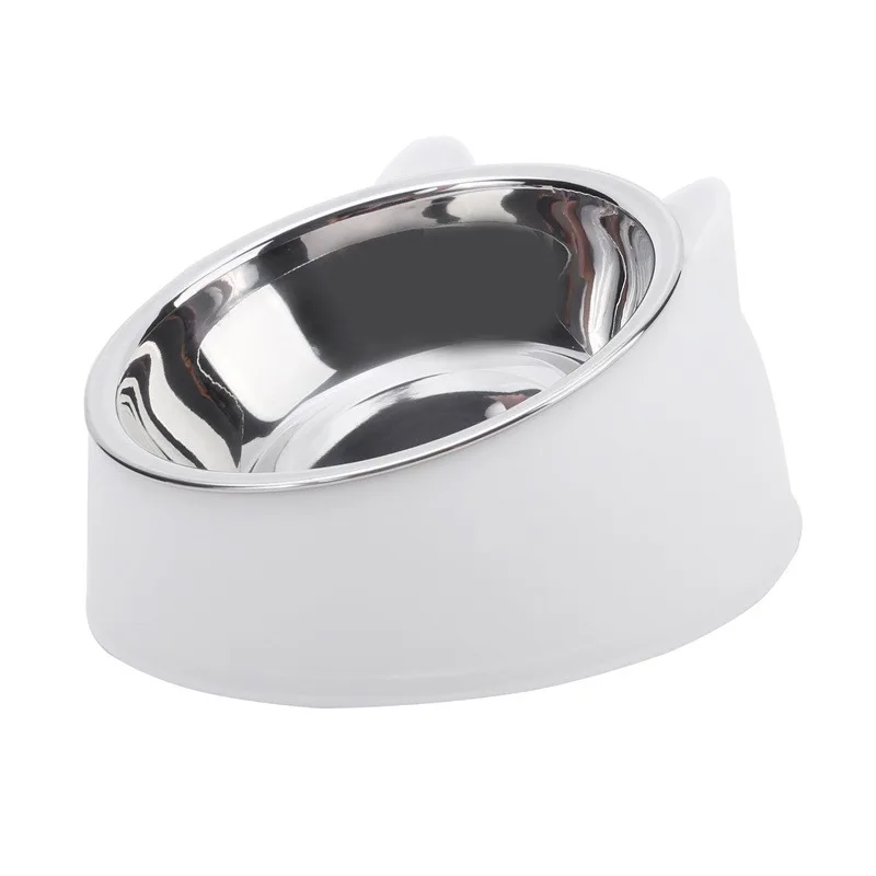 Cute Cat Dog Bowl Protect The Cervical Spine Oblique Mouth Pet Stainless Steel Fall-resistant Food Bowl Pet Supplies