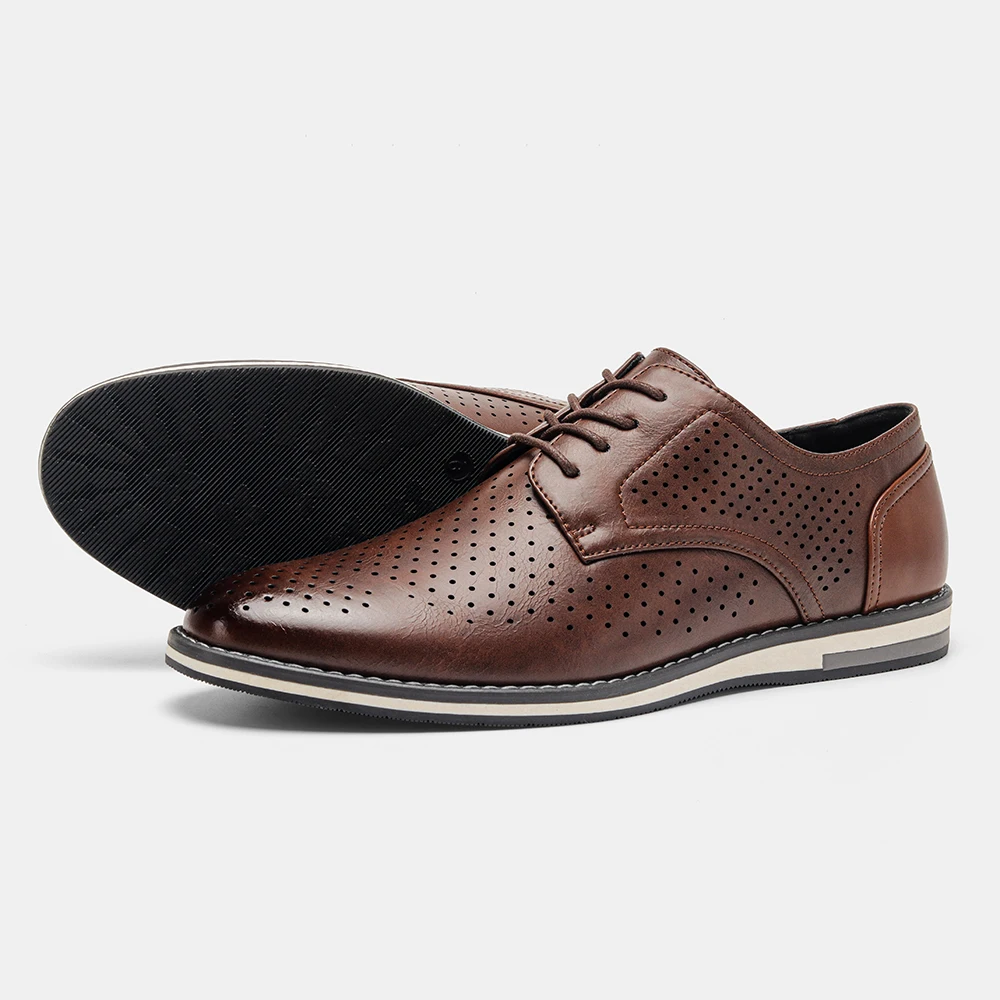 Braune atmungsaktive Herren-Freizeitschuhe, flache Schuhe mit Lochmuster, Herren-Sommerschuhe – Detail 18