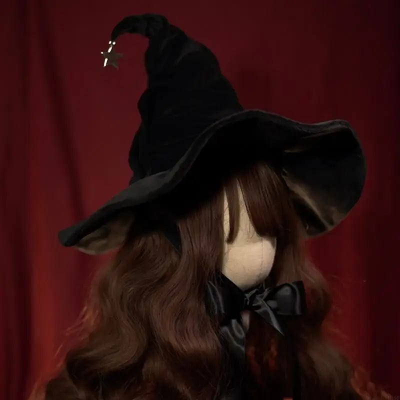 

F19F Witch Hat Party Accessory with Silver Pendant Star Delicate Wizard Hat