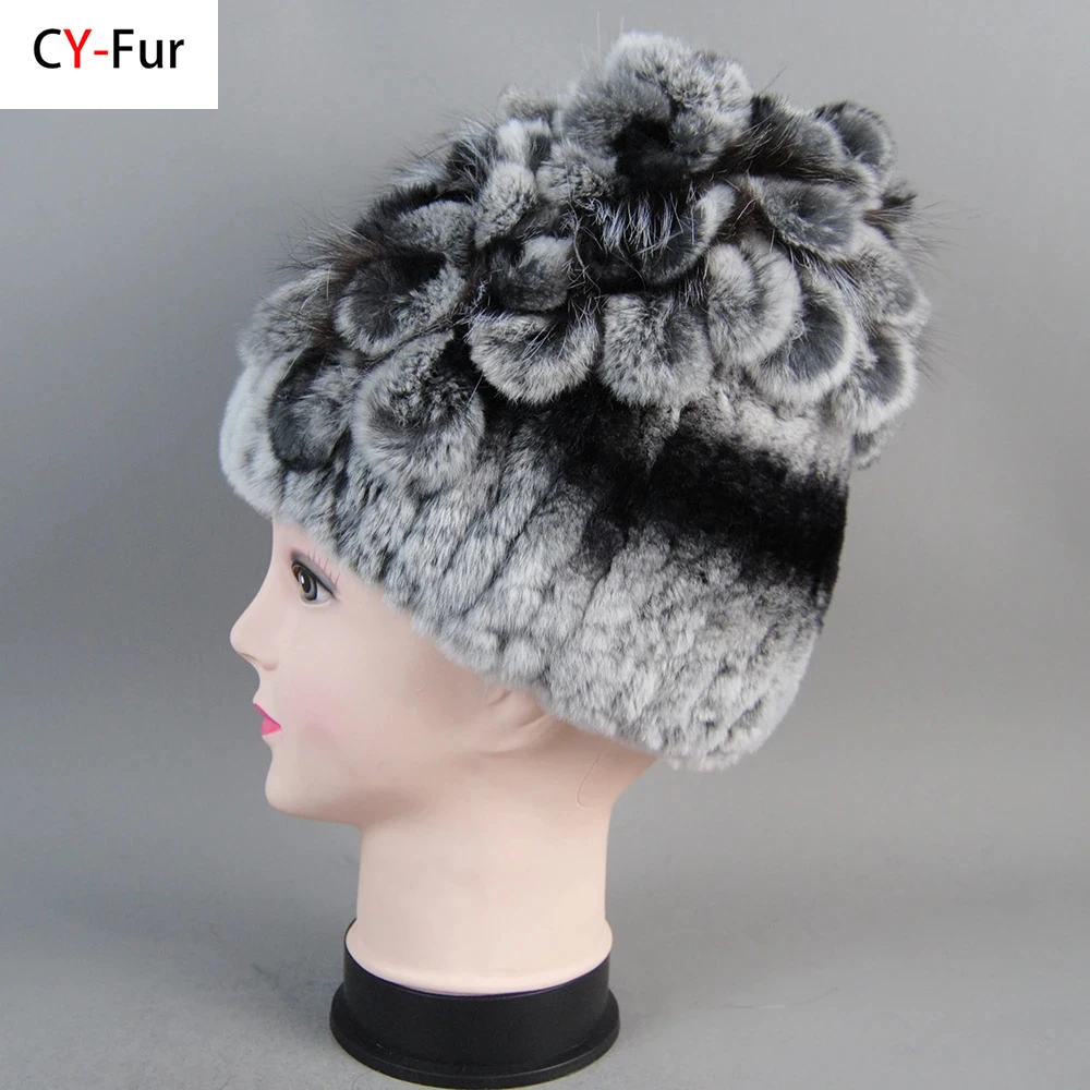 

Fur Hats for Women Winter Real Rex Rabbit Hat Fox fur kniting female warm snow caps ladies elegant princess beanies cap