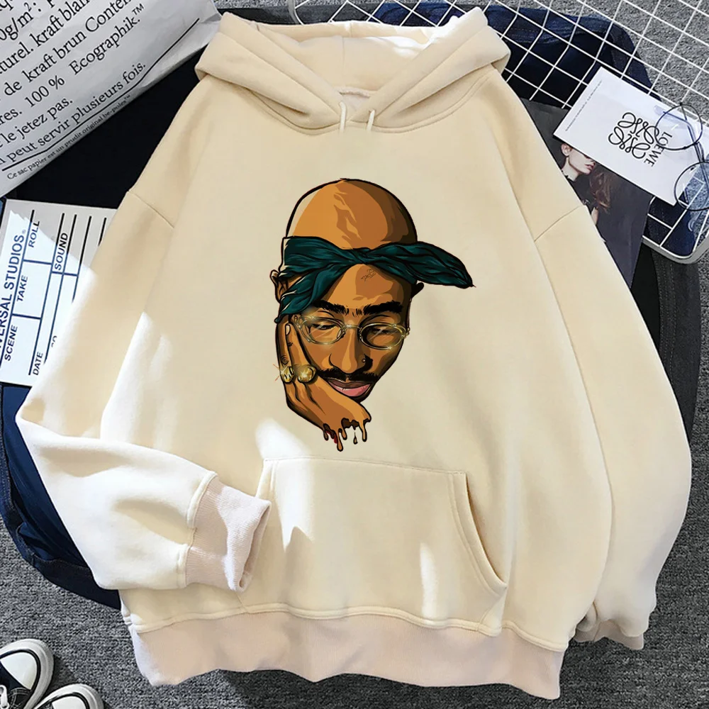 Hoodies Tupac para mulheres, top de manga comprida, Loose  camisa com capuz Harajuku, pulls femininos, moletons kawaii, inverno