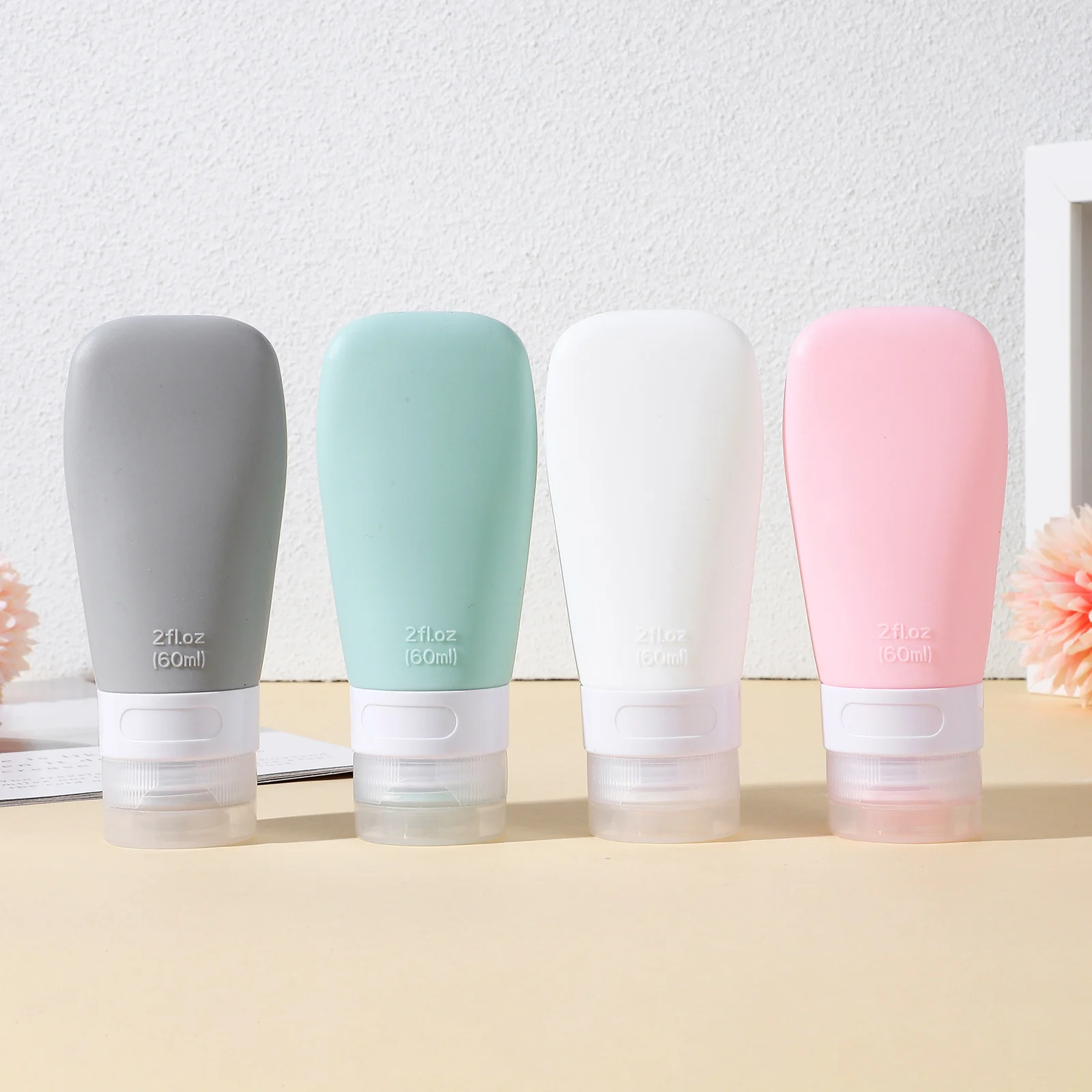 

4 Pcs Bottle Set Shampoo Toiletries Travel Bottles Plastic Airless Refillable Containers Squeeze Silica Gel Toiletry