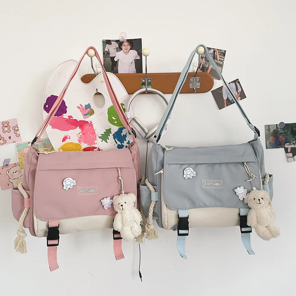 Harajuku náilon crossbody saco grande capacidade senhoras mensageiro bolsa hit cor casual bolsa de ombro bolso com zíper para trabalho esportes