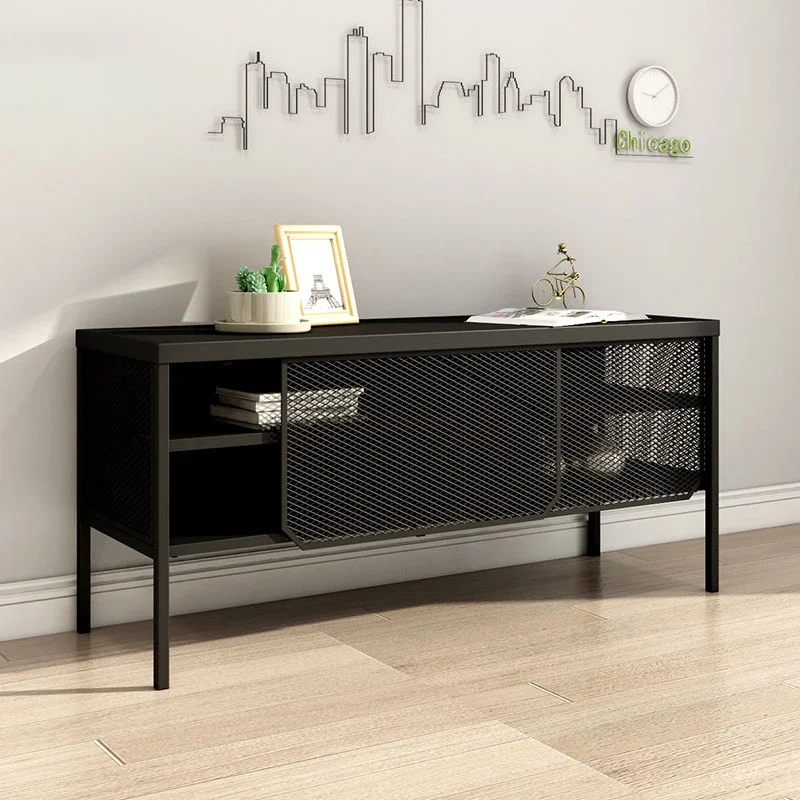 

Скандинавский комод из кованого железа с раздвижными дверцами, низкий шкаф для гостиной, современный простой комбинированный шкаф-тумба с полками.