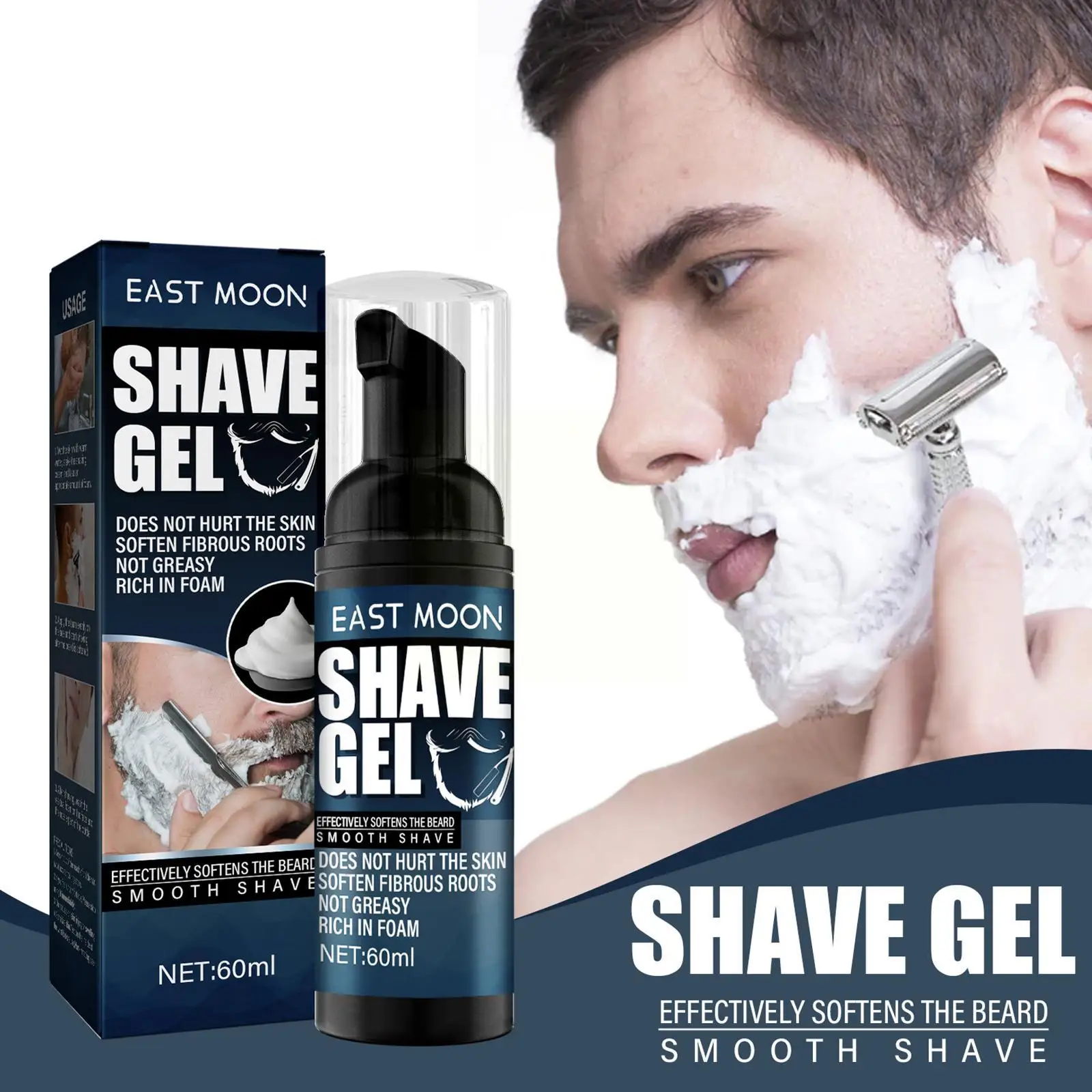 60ML Shave Gel Foam crema da barba idratante delicata per una pulizia rinfrescante ammorbidente schiuma da barba Gel da barba per uomo N5R7