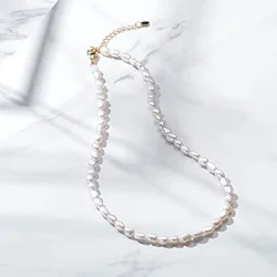 Baroque 5-7mm Pearl Choker Necklace Strands Short Tiny Adjustable Chain Handmade Vintage Jewelry for Women Girl Gift