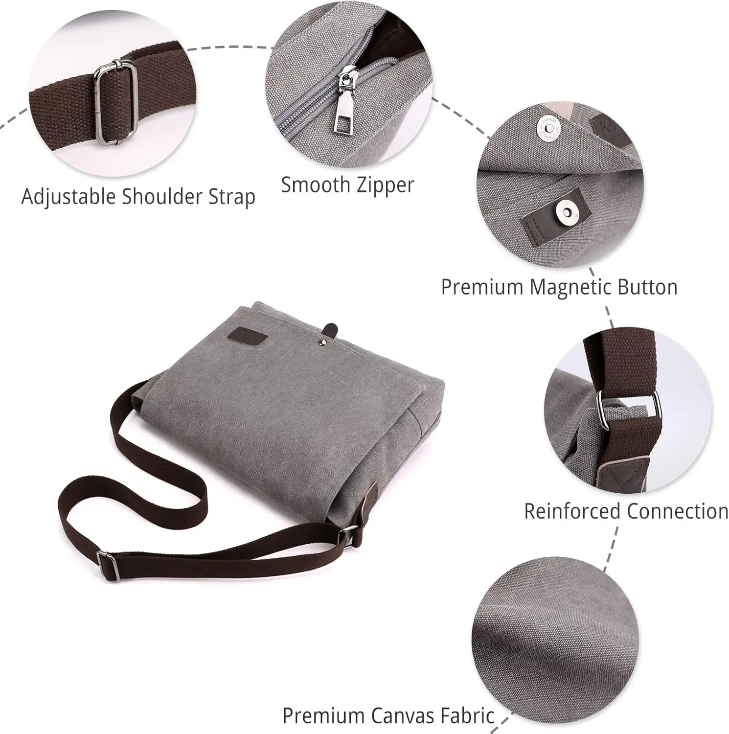 Fashion Vintage Man Canvas Messenger Bag Trend Shoulder Simple Casual Lightweight Crossbody Bag 13.3