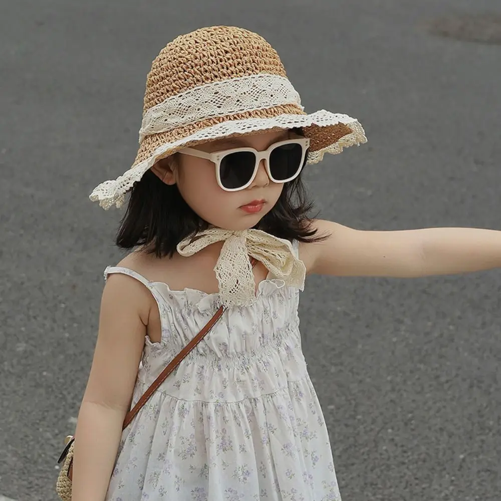 

Lace Up Children Straw Sun Hat Shading Hat Anti-UV Sun Hat Cartoon Sunshade Hat Foldable Korean Style Children's Visor Hat Kid