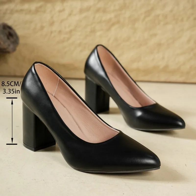 

Square Heels Patent Leather Black Fashion Pumps Shoes Woman Classics Pointed Toe Dress Official Pumps Party Plus Size 41 42