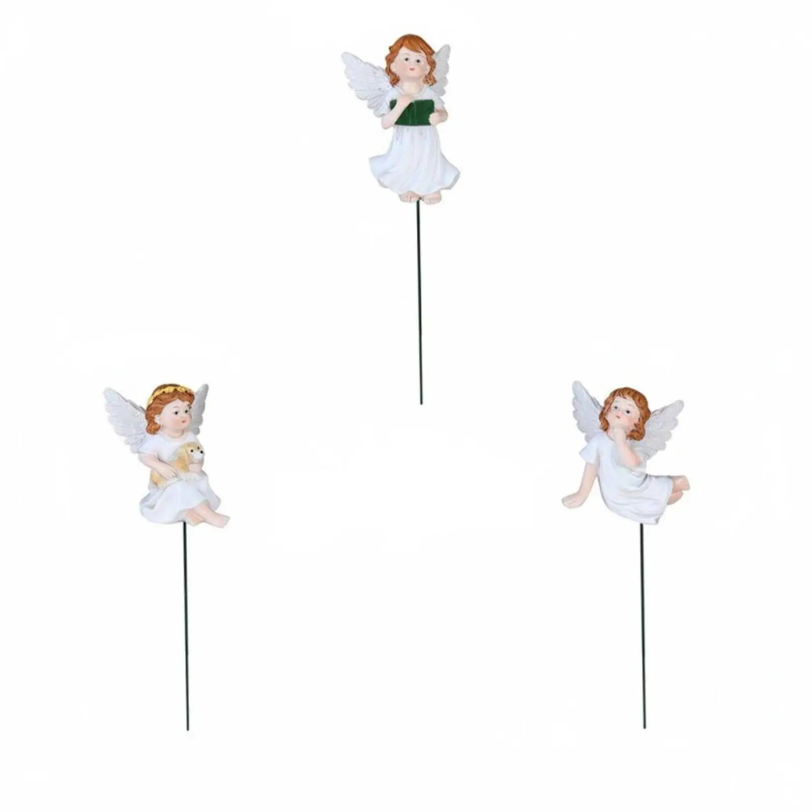 3 Pieces Cherub Flower Pick Set Outdoor Use Home Decoration Hand-Painted Look