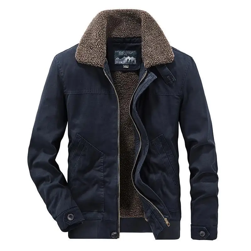 Jaqueta de lã de cordeiro quente masculina com pelúcia adicionada e espessada, Gola Workwear, Roupas de inverno