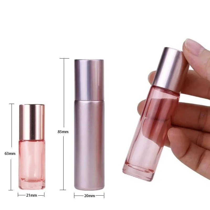 2pcs 5/10ml rosige Rolle auf ätherischen Öl Parfüm Glasflaschen einfachen Stil kosmetische Reise behälter Schönheits salon DIY Großhandel