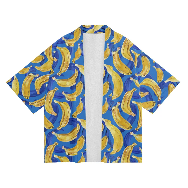 Kimono de flor de fruta de viento de marea nacional para hombre, bata, camisa masculina, abrigo tejido de plumas de viento nacional, tendencia pequeña, camisa informal suelta para el hogar