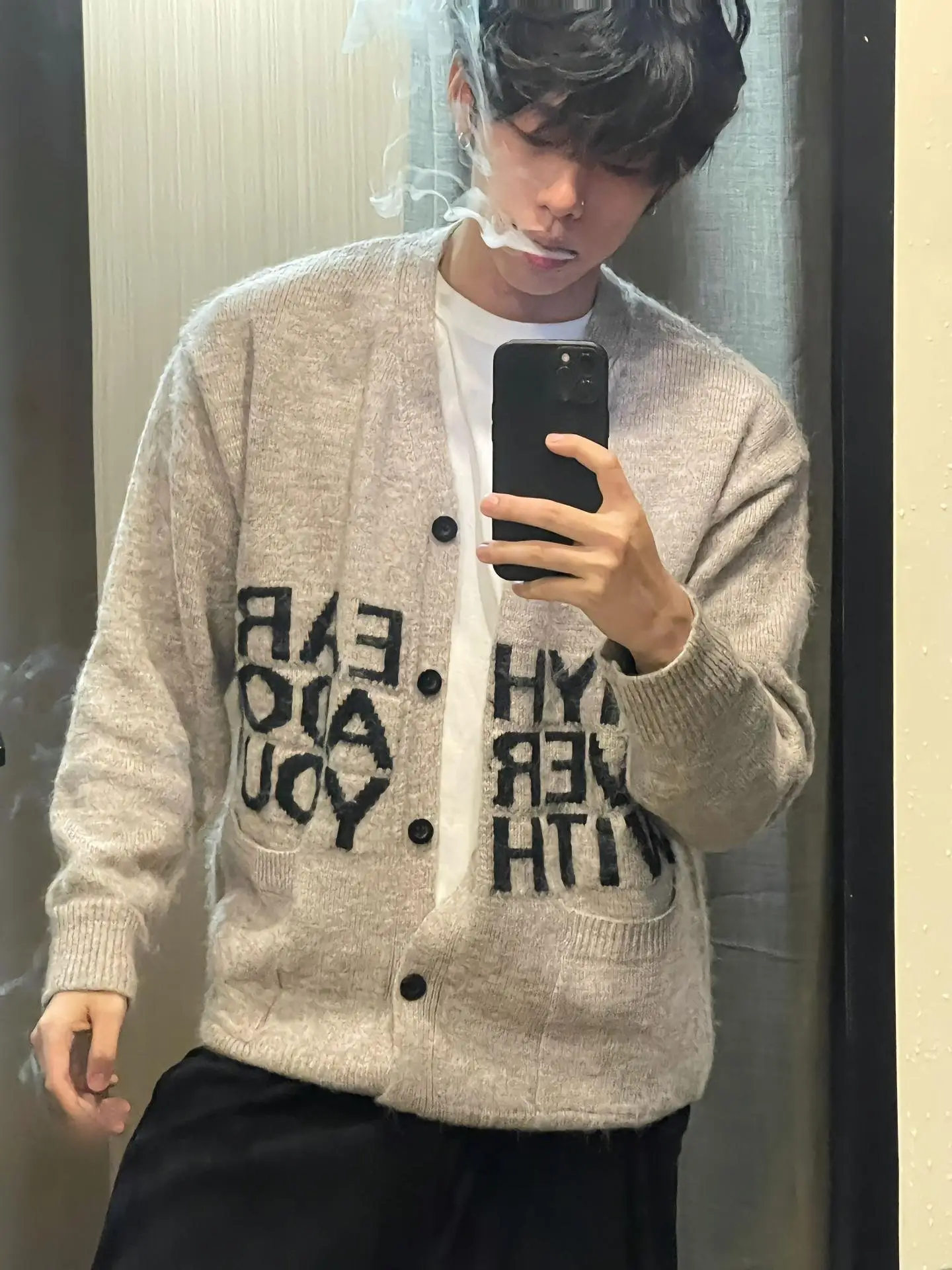 

American Retro Button Cardigan Sweater Men's Winter Cool Lazy Knitted irt Loose Fit Outerwear Polyester Fiber Long Sve