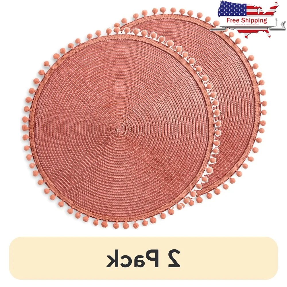 

(2 pack Mars Pom Pom Round Placemat Brick 15" Diameter 1 Piece