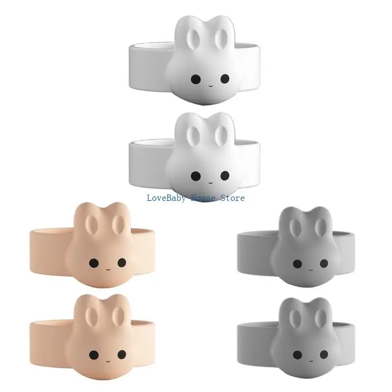 

BX0D 2pcs Baby Spoon Fixer Ring Cartoon Rabbit Spoon Non-Stick Ring Baby Product Milk Powder SpoonScoop Holder