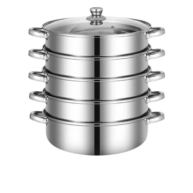 

2026 Durable Commercial Dumpling 5 Tier Steamer with Glass Lid For Home Office Steam Cooking Easy Cleaning