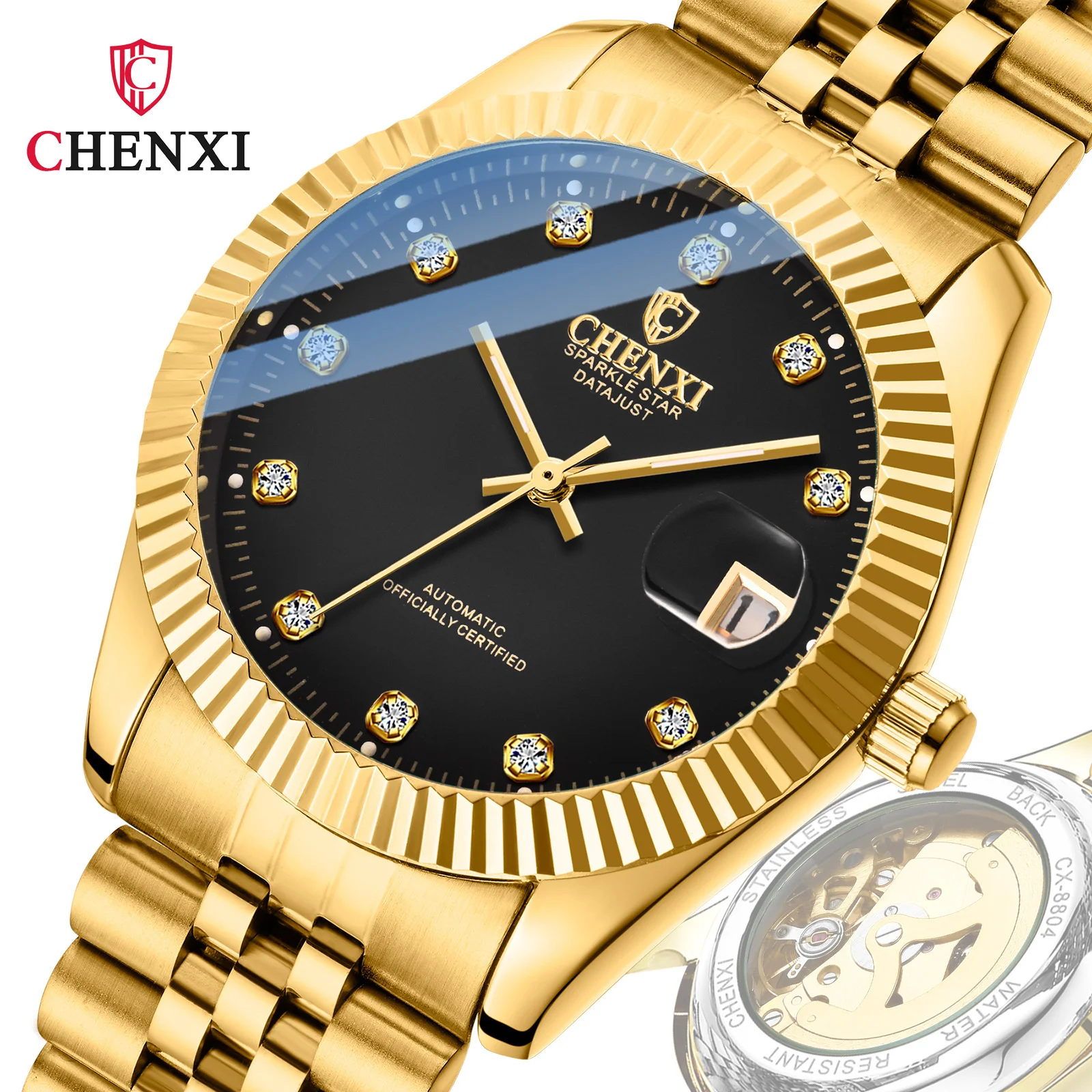 

CHENXI 8804A Top Brand Luxury Stainless Steel Band Watch for Men Fashion Business Mechanical Automatic Wristwatch reloj hombre